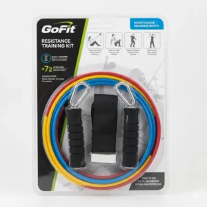 A detailed photo of the packaging and contents for the gofit resistance bands reviews product kit.