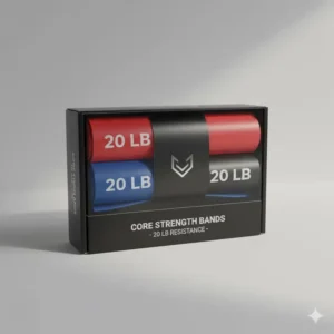 Close-up shot of premium 20 lb resistance bands neatly rolled, highlighting the quality and resistance level marking.