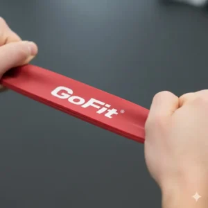Close-up of the band material being stretched to illustrate durability for gofit resistance bands reviews.