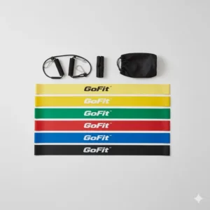 The complete set of colored bands showing all resistance levels mentioned in gofit resistance bands reviews.