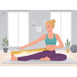 Athlete using the Thera Gold Band to assist with deep hamstrings and lower back stretching for increased flexibility.