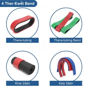 Illustration of someone using a Thera-tubing band for assisted stretching to improve flexibility.