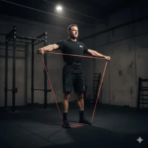 Using a thin powerlifting bands for shoulder warm-up exercises like band pull-aparts.