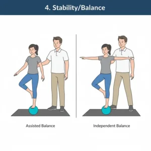 A physical therapist guiding a patient using the inflatable Theraband Pilates Ball for enhanced balance and stability.