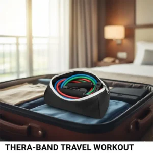Image depicting a compact Thera-tubing band kit, highlighting its portability for travel workouts.
