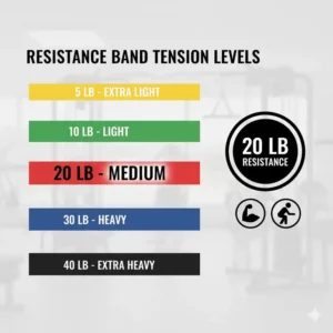 A chart visually comparing the tension levels of different bands, clearly showing the 20 lb resistance bands as the medium option.