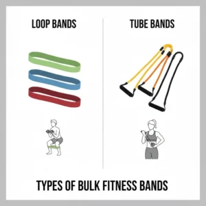 Comparison image showing the difference between loop and tube style bulk fitness bands available for purchase.