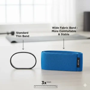 Side-by-side view comparing a standard thin latex loop with a much wider, more comfortable wide exercise band.