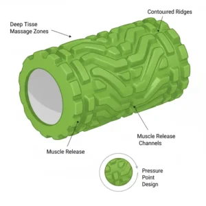 Close-up illustration showing the unique ridged surface texture of a thera band roller.