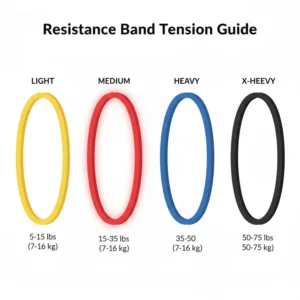 Illustration of a tension chart showing weight levels for red resistance bands.