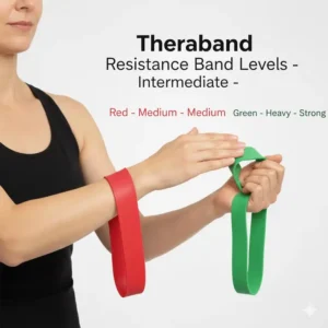 Red and Green colors showing intermediate Theraband resistance band levels for light training.