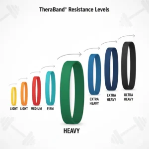 A graphic explaining the heavy resistance level of a green theraband compared to other colors.