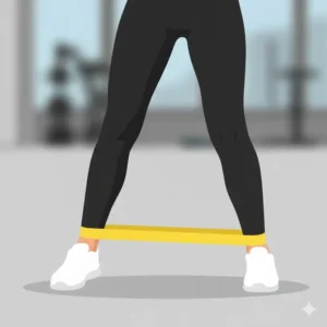 An illustration of lower body leg extension exercises using a durable yellow exercise band.