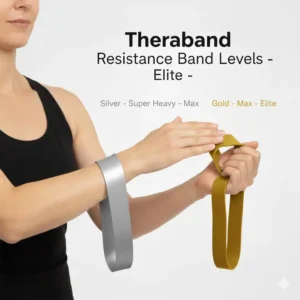 Silver and Gold colors for elite Theraband resistance band levels used by professional athletes.