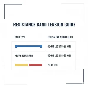 Diagram showing the specific tension level and weight equivalent of a heavy-duty blue resistance band.