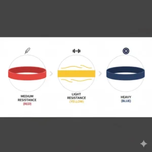 Technical diagram showing the stretch capacity and light tension of a yellow exercise band.