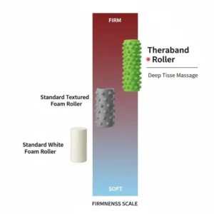 A comparison chart showing the density levels of the theraband roller relative to traditional foam rollers.