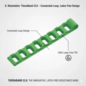 Detailed shot of the TheraBand CLX series, which features built-in loops and is known to be latex-free, offering a clear alternative to standard bands, checking if are therabands latex free?