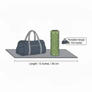 Infographic displaying the portable size and professional dimensions of the thera band roller.
