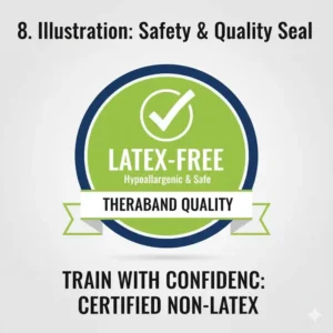 Graphic depicting a seal or badge that says "Non-Latex" or "Hypoallergenic" to visually affirm the safety and quality standard of latex-free TheraBands, confirming: are therabands latex free?