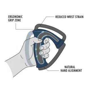 An ergonomic band handle design showing the natural hand alignment for comfort.