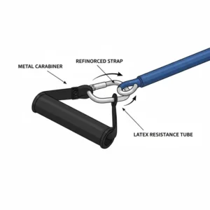 Technical illustration of a band handle being attached to a resistance tube.