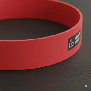 Detailed view of the snap-resistant latex material used in this red exercise band.
