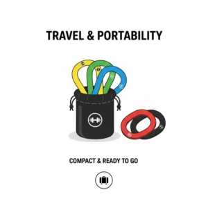 A small carrying pouch containing folded colour coded resistance bands ready for travel and home workouts.