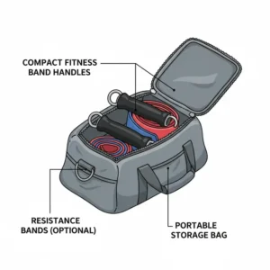 A compact and portable band handle set packed inside a small gym bag.