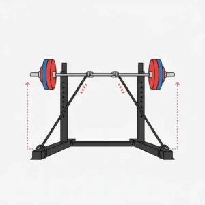 Educational diagram illustrating how to properly anchor a bench band to a power rack for stability.