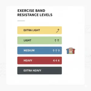 A color-coded chart displaying the different resistance levels of an exercise band roll.