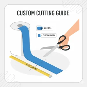An infographic guide on how to cut a custom length of material from an exercise band roll.