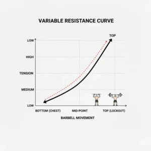 Graphical chart explaining the variable resistance curve provided by a bench band during the lift.
