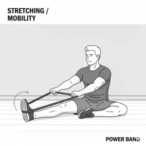 A person doing flexibility and mobility stretches with long loop power band resistance bands.