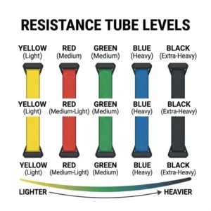 A comparison chart of different tension levels highlighting the medium intensity of the green resistance tube.