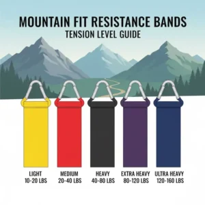 Comparison chart showing different weight tension levels of mountain resistance bands.