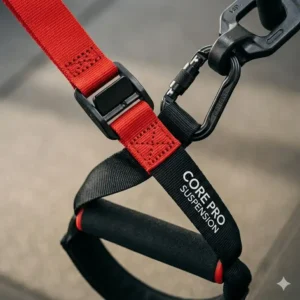 Detailed view of the heavy-duty stitching and durable nylon of workout straps with handles.