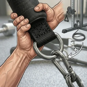 4. Illustration of an athlete performing a chest fly exercise using cable machine handles in a home gym setting.