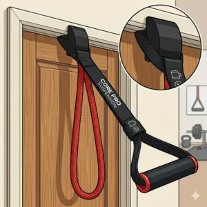 A step-by-step demonstration of a secure door anchor setup for workout straps with handles.
