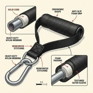 Ergonomic foam handles designed to be durable resistance band accessories for a comfortable and non-slip grip.