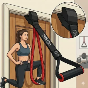 A person performing suspended lunges to build leg strength using workout straps with handles.