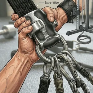 6. An illustration highlighting the extra-wide ergonomic design of exercise handles to reduce hand strain during heavy lifts.