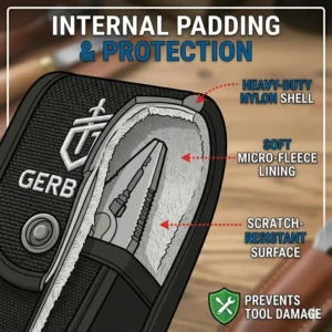 A Gerber Suspension-NXT sheath attached to a tactical backpack strap for outdoor accessibility.