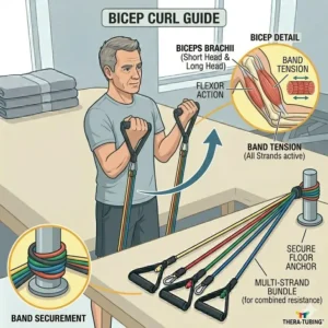 A comprehensive color-coded resistance level chart for different types of physical therapy tubing.