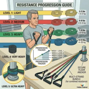 Patient performing lateral side-steps with physical therapy tubing to target hip and glute muscle recovery.
