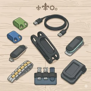 A graphic showing clip-on and non-wrist holder options for wearing fitness band accessories.