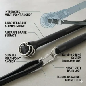 An aircraft-grade aluminum resistance bar with integrated multi-point exercise band attachments for full-body workouts.