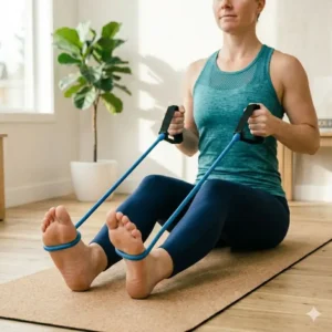 A diagram showing how to attach the yoga resistance tube to a door using the included door anchor.