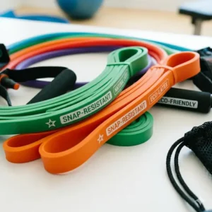 Close-up of high-quality and snap-resistant youth resistance bands made from natural latex.
