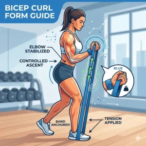 Bicep curl form for blue resistance band weight